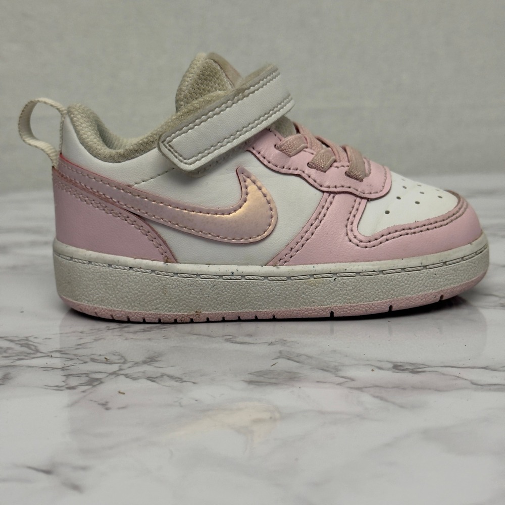 Nike Court Borough Low 2 Toddler Sneakers White Pink Hook and Loop Size 6C